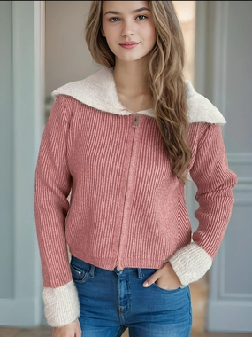 Zip Up Collared Neck Long Sleeve Cardigan Best Deal Online Best Price Online