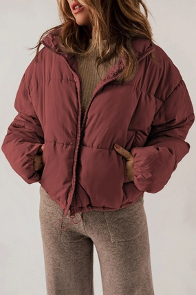 Sweet Deal Inside Zip Up Collared Neck Long Sleeve Winter Coat