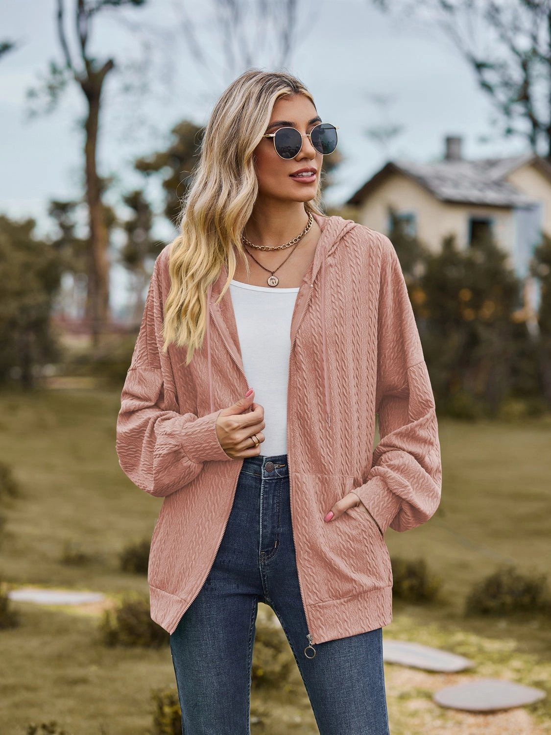 Zip Up Drawstring Long Sleeve Hooded Jacket Save Big Online Perfect Gift Offer