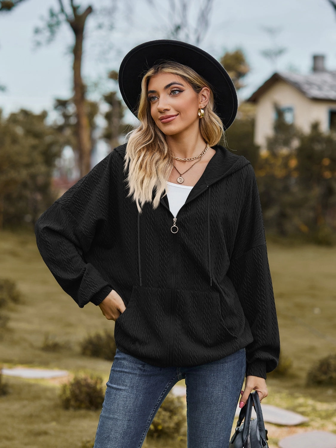 Flash Sale Alert Limited Time Discount Zip Up Drawstring Long Sleeve Hooded Jacket