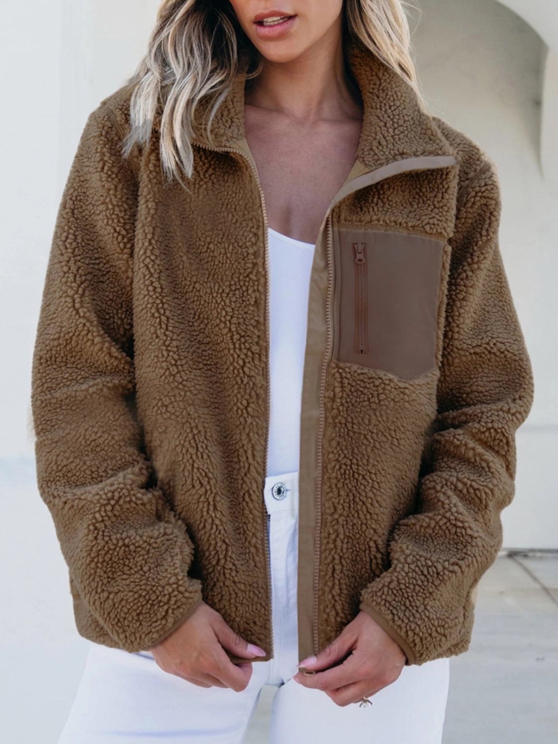 Limited Edition Offer Zip Up Long Sleeve Plush Jacket