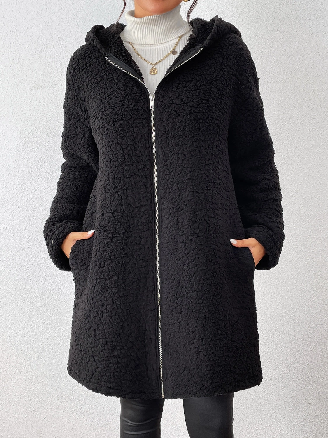 Zip Up Long Sleeve Sherpa Hooded Coat Save Big Online