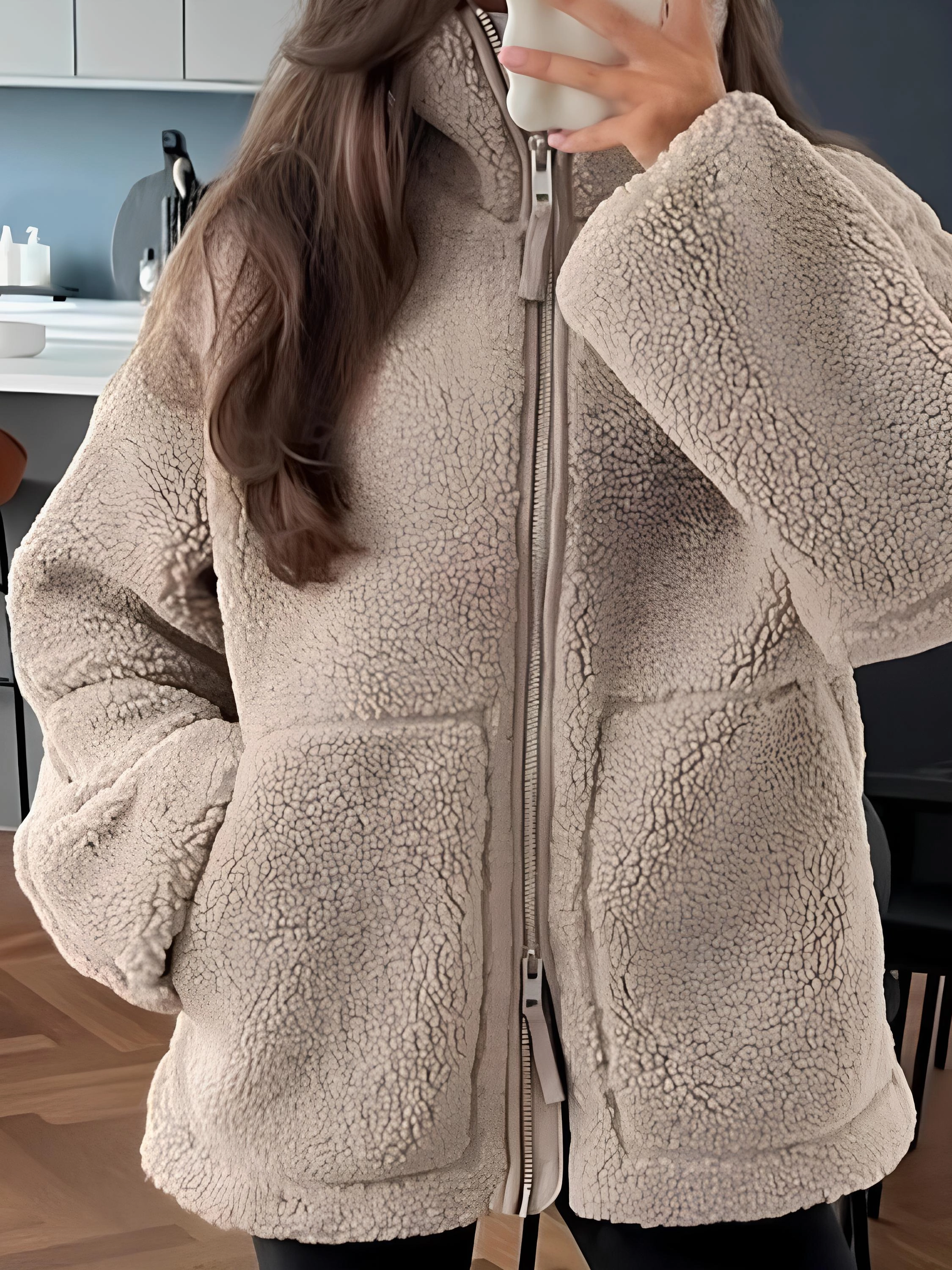 Todays Trending Deals Flash Sale Alert Now Zip Up Turtleneck Long Sleeve Plush Jacket