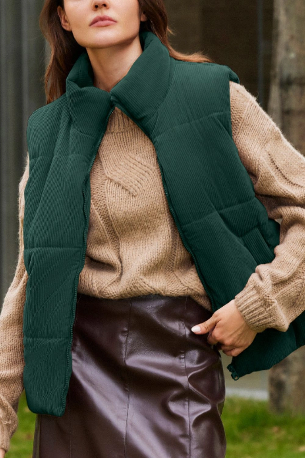 Hot Pick Sale Zip Up Turtleneck Vest Coat